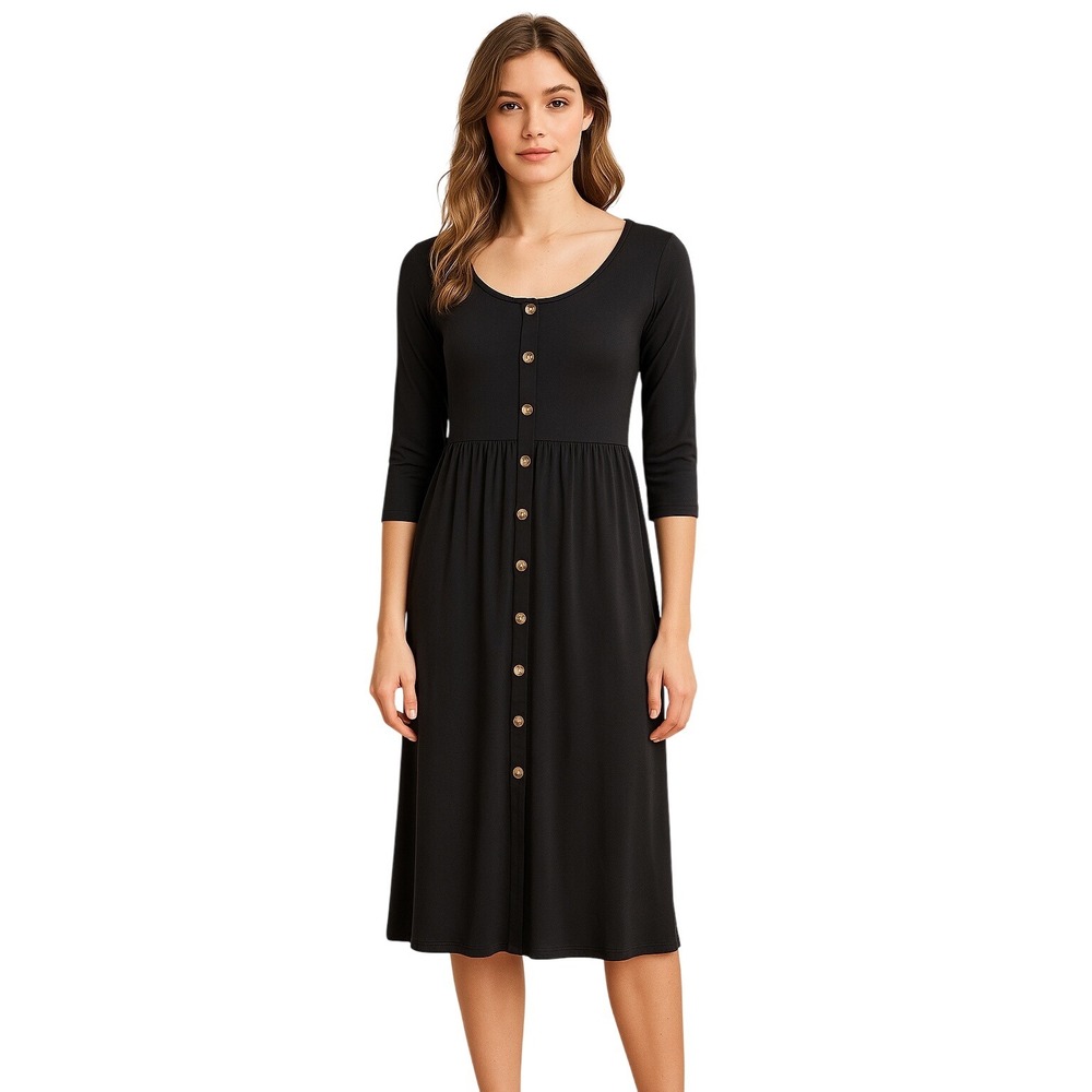 Y2K Button Front Babydoll Dress Lined Long Sleeve Quiet Luxury Minimalist L‎